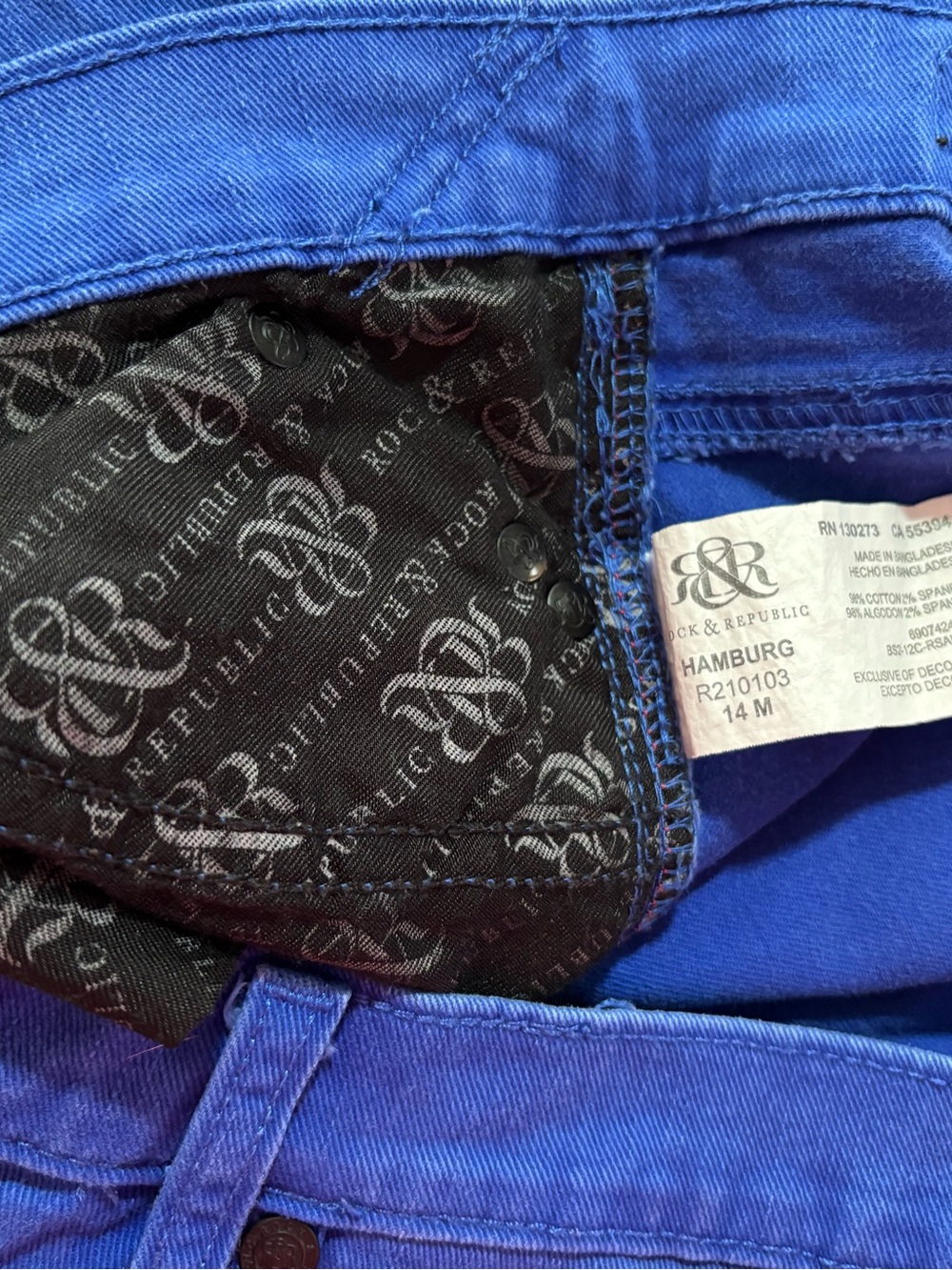 Rock & Republic Jeans Hamburg Electric Blue Slim Stretch Women’s Plus size 14 - Picture 6 of 6